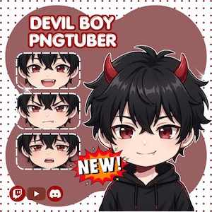 Black Hair Devil Boy PNGTuber, Anime Chibi PNGTuber Model, Premade PNGTuber for Twitch Streaming, Veadotube Reactive Avatar