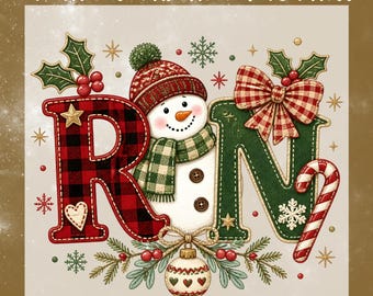 RN Nurse Christmas DTF Transfer, Cute Snowman Registered Nurse Ready To Press, Faux Embroidery Holiday Nursing Shirt Heat Transfer