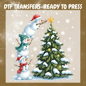 Snowman Christmas DTF Transfer, tacked Snowmen Tree Topper Ready To Press, Cute Winter Heat Transfer