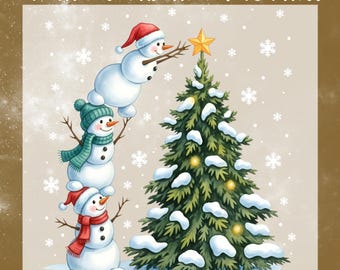 Snowman Christmas DTF Transfer, tacked Snowmen Tree Topper Ready To Press, Cute Winter Heat Transfer
