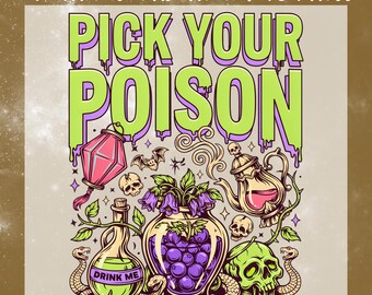 Pick Your Poison Halloween DTF Transfer, Witchy Potion Skull Ready To Press, Vintage Witchy Halloween Heat Transfer