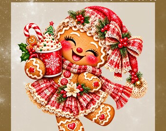 Christmas Gingerbread Girl DTF Transfer, Christmas Hot Cocoa Ready to Press, Coquette Christmas Shirt Heat Transfer
