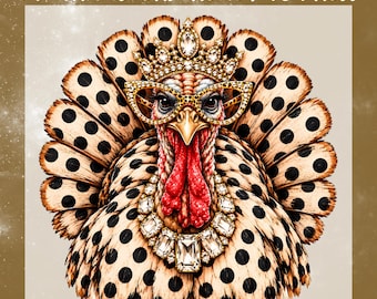 Faux Glam Thanksgiving Turkey DTF Transfer, Polka Dot Turkey Leopard Glasses Ready To Press, Fall Holiday Heat Transfer