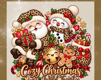 Leopard Christmas DTF Transfer, Santa Snowman Gingerbread Ready To Press, Cozy Christmas Heat Transfer