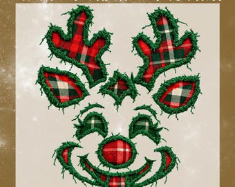 Christmas Reindeer DTF Transfer, Faux Patch Christmas Ready To Press, Holiday Shirt Heat Transfer