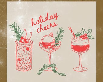 Holiday Cheers DTF Transfer, Christmas Cocktail Ready To Press, Merry Christmas Heat Transfer