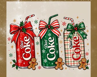 Christmas Soda Cans DTF Transfer, Gingerbread Soda Ready To Press, Festive Holiday Drink Shirt Heat Transfer
