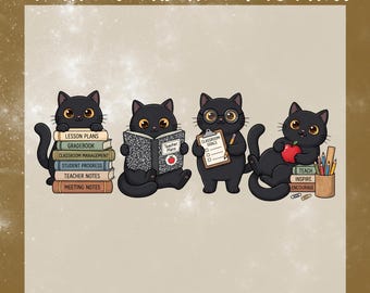 Black Cat Teacher DTF Transfer, Cute Cat Books Teacher  Ready To Press, Back to School Teacher Life Heat Transfer
