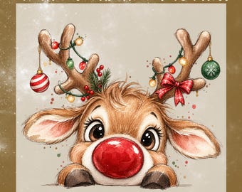 Cute Reindeer Christmas DTF Transfer, Merry Christmas Bow Ornaments Ready To Press, Kids Holiday Shirt Heat Transfer