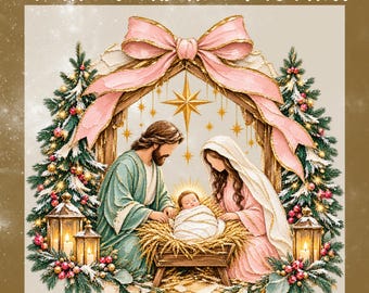 Nativity Scene DTF Transfer, Christian Christmas Tree Wreath Ready To Press, Religious Shirt Heat Transfer