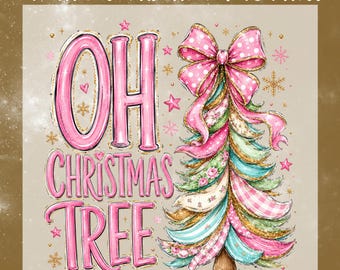 Pink Oh Christmas Tree DTF Transfer, Coquette Bow Ready To Press, Festive Holiday Shirt Heat Transfer