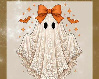 Coquette Lace Ghost DTF Transfer, Vintage Ghost Ready To Press, Spooky Season Halloween Heat Transfer