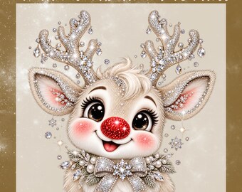 Baby Reindeer Christmas DTF Transfer, Faux Glitter Red Nose Deer Ready to Press, Festive Holiday Shirt Heat Transfer