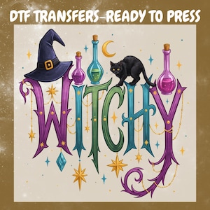 Witchy Halloween DTF Transfer, Black Cat Potion Bottle Ready To Press, Spoooky Season Shirt Heat Transfer