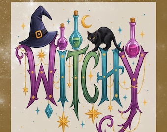Witchy Halloween DTF Transfer, Black Cat Potion Bottle Ready To Press, Spoooky Season Shirt Heat Transfer