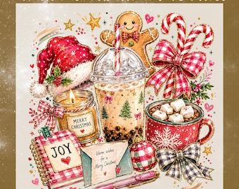 Coquette Christmas DTF Transfer, Gingerbread Santa Hat Ready To Press, Merry Christmas Heat Transfer