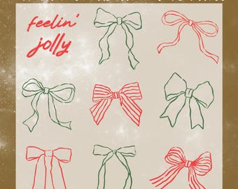 Feelin Jolly Christmas DTF Transfer, Coquette Christmas Bow Ready To Press, Cute Holiday Ribbon Heat Transfer