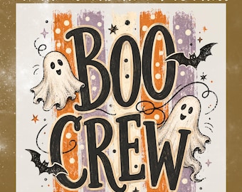 Retro Boo Crew DTF Transfer, Cute Ghost Halloween Ready To Press, Spooky Season Halloween Heat Transfer