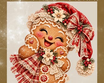 Coquette Gingerbread Girl DTF Transfer, Vintage Santa Hat Ready To Press, Holiday Season Shirt Heat Transfer