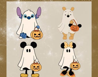 Cute Ghost Mickey and Friends DTF Transfer, Disney Family Ready To Press, , Spooky Trick or Treat Heat Transfer