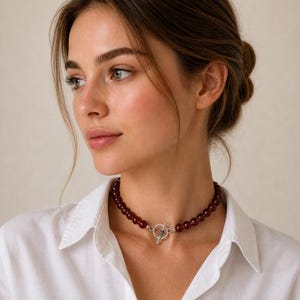 12 mm Handmade Carnelian Beads Necklace With Silver Toggle Lock Natural Gemstone Red Beads Statement Necklace
