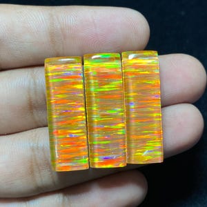 Vibrant Fire Gilson Opal Rectangle Cabochon Lab Created Flat Back Loose Gemstone for Jewelry Making 4x6-10x30mm Wholesale ShifaGemsAndJewels