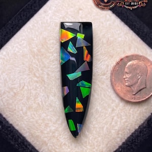 Lab Created Aurora Opal Cabochon Fancy Shape Flat Back Black Base Colorful Loose Gemstone For Wire Wrapping Jewelry Free Drill 13x46.50mm