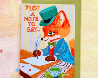 Dapper Fox Just a Note Whimsical Greeting Card