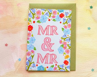Mr & Mr LGBTQ+ Gay Whimsical Floral Wedding Greeting Card