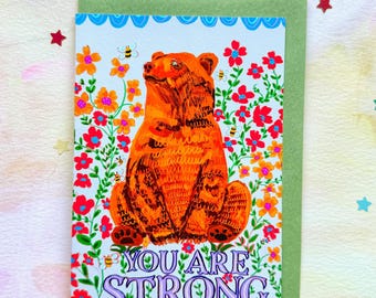 Strong Bear Motivational Whimsical Greeting Card