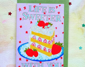Sweeter Life Cake Love Whimsical Greeting Card