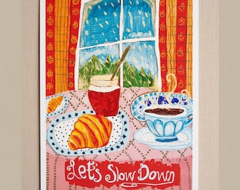 No AI! Hand drawn wellness illustration kitchen print A5