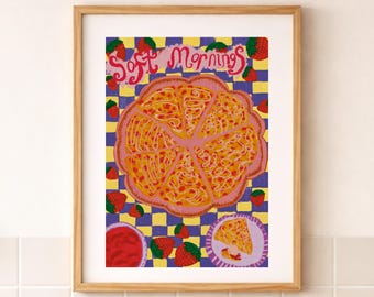 Strawberry Scones Soft Morning Cafe Kitchen Colourful Art Print A5
