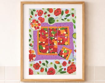 Tomato Tart Illustration Colourful Kitchen Print A5