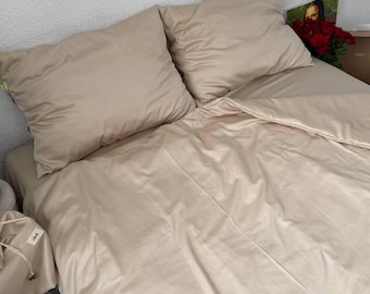 Aura Champagne Sateen Bedding Collection,100%cotton. Duvet cover, 2 pillowcases, and fitted or flat sheet(Sizes: Queen, King, Custom sizes).