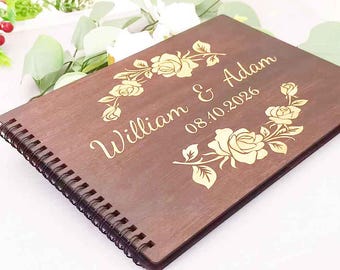 Libro de firmas de boda de madera personalizado, álbum de recuerdos rústico grabado con láser