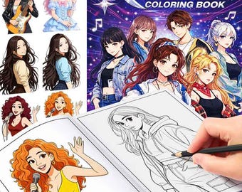 Libro para colorear de chicas K-POP / Personajes, libro de actividades de 32 páginas
