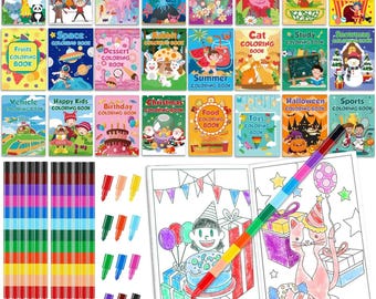 Paquete de 24 libros para colorear infantiles con crayones apilables – Set de actividades para fiestas