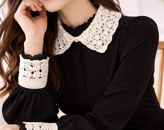 Crochet Lace Collar and Cuff Pattern – Wrist Warmers | Crochet Cuffs PDF (Digital Download)