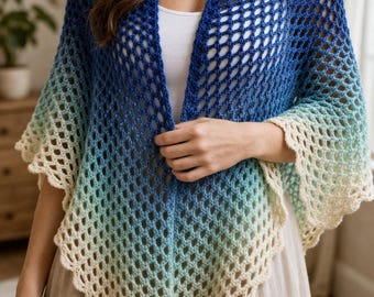 Summer Shawl Pattern |  Crochet Triangle Scarf | Lightweight Wrap | 4 Languages PDF