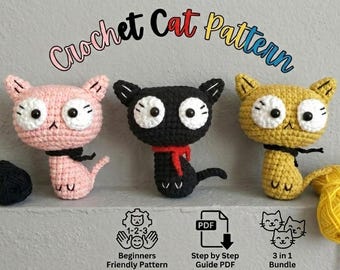 Crochet Cat Pattern Bundle | 3 in 1 Amigurumi Kitten Toy (PDF Download)