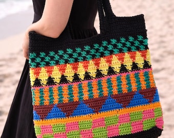 Crochet Heart Tote Bag Pattern | Granny Square Project Handbag | Women Shopping Bag | Instant Download