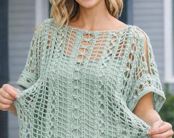 Ladies Crochet Top Pattern PDF | Boho Summer Blouse, Caribbean Sea Sweater (English/German)