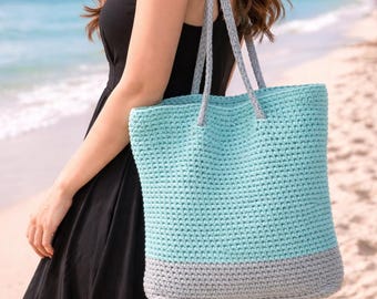Crochet Beach Bag Pattern | Boho Tote Handbag, Granny Square Strap (PDF Download)
