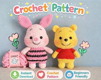 Winnie the Pooh Crochet Pattern | Piglet Pattern | Beginners Amigurumi Plush Toy (PDF Download)