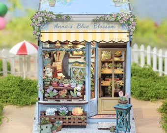 CUTEBEE Anna's Blue Blossom Book nook Bookshelf Puzzle 3d