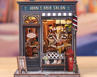 DIY John's Hair Salon Miniature House Book Nook Kit – 3D Puzzle Diorama