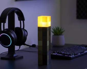 Brown Pixel Torch LED Lamp - Rechargeable Gaming Table Night Light - Wall Decoration - Video Game Theme Room Decor - 28cm Lamp