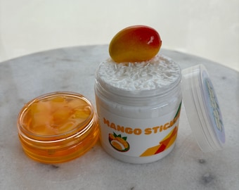 Mango Sticky Rice Slime | Glossy, Crunchy Foam & Bingsu Beads (8oz)