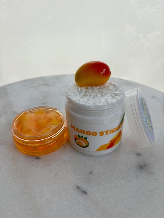 Mango Sticky Rice Slime | Glossy, Crunchy Foam & Bingsu Beads (8oz)